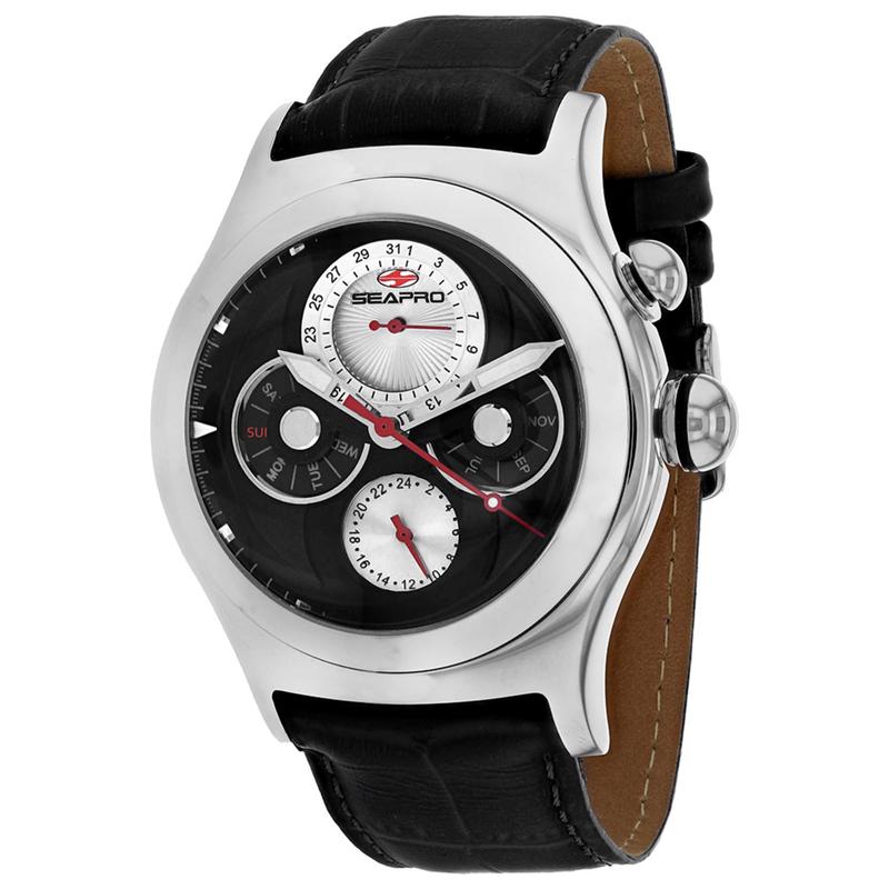 代购SEAPRO男士腕表计时日期夜光日历钢壳皮带防水矿物镜面商务