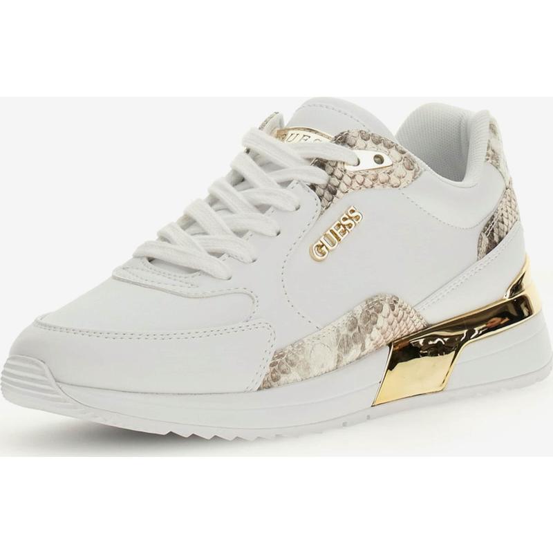 代购GUESS女士运动鞋透气舒适轻便防滑白色蛇纹金属装饰系带