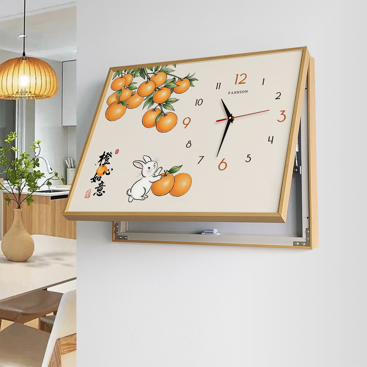 福禄电表箱装饰画遮挡中式带钟表