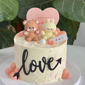 2025情人节520蛋糕装饰插件爱心LOVE插牌情侣小熊兔子摆件配件