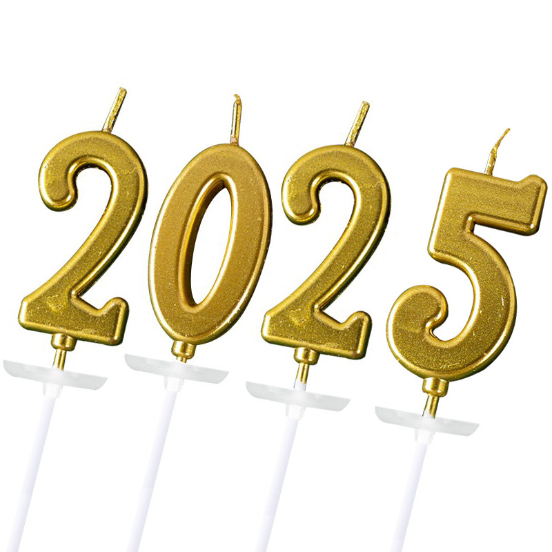 网红2025年元旦新年跨年蛋糕 生日装饰摆件插件金色数字蜡烛蛋糕