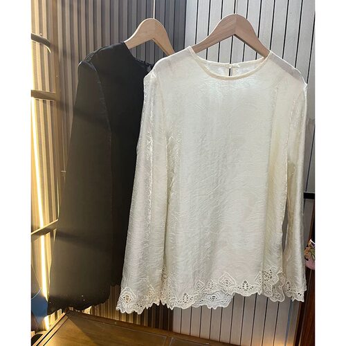 流光溢彩浮光锦刺绣勾花人丝提花打底上衣长袖女衬衫国风新中式潮