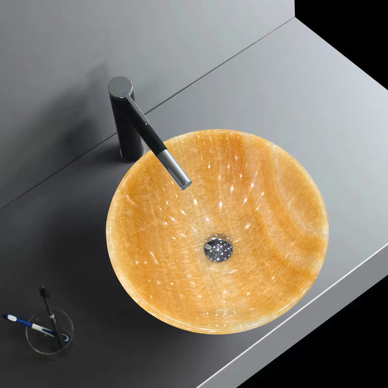 天然松香黄玉石圆盆艺术盆轻奢户外卫生间洗手盆酒店家用玉洗手盆