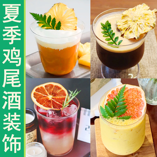 夏季 饰鲜花草摆件 酒吧鸡尾酒点缀绿植清香木叶子菠萝西柚片摆盘装
