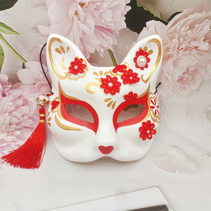 原创手绘贴花贴珍珠狐狸面具 万圣节 成人男女均码面具半脸妖狐