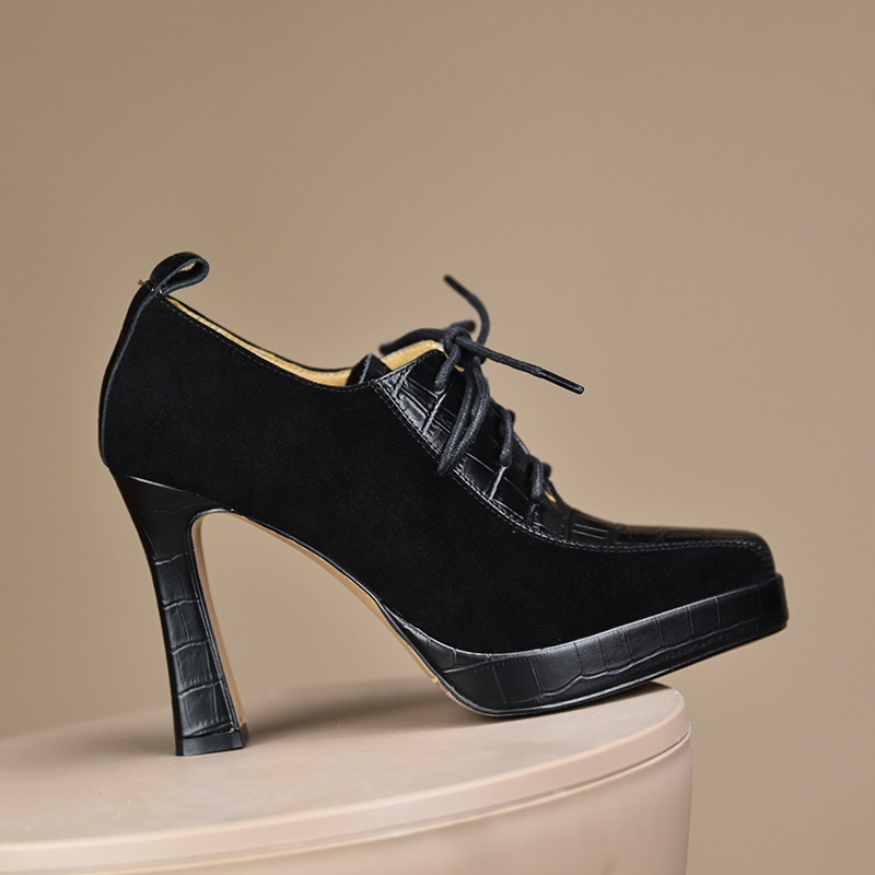 misili 欧美复古黑色深口单鞋女系带防水台粗高跟鞋,女鞋,深口单鞋,淘宝优惠券,粉丝福利购,淘宝优惠卷