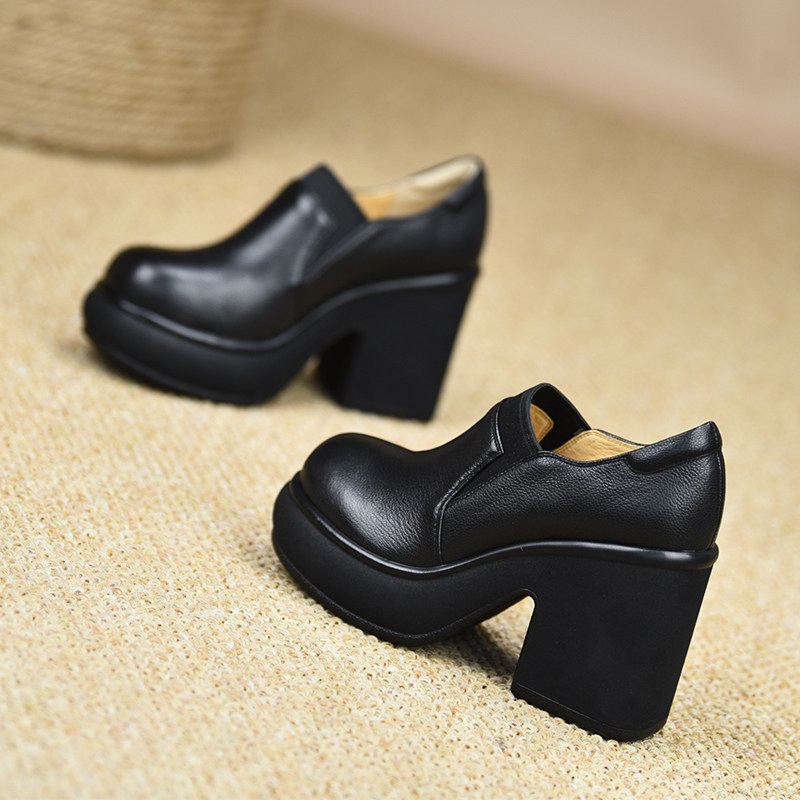 misili拼接粗跟单鞋10cm小个子高跟鞋2026春季新款一脚蹬厚底女鞋,女鞋,深口单鞋,淘宝优惠券,粉丝福利购,淘宝优惠卷