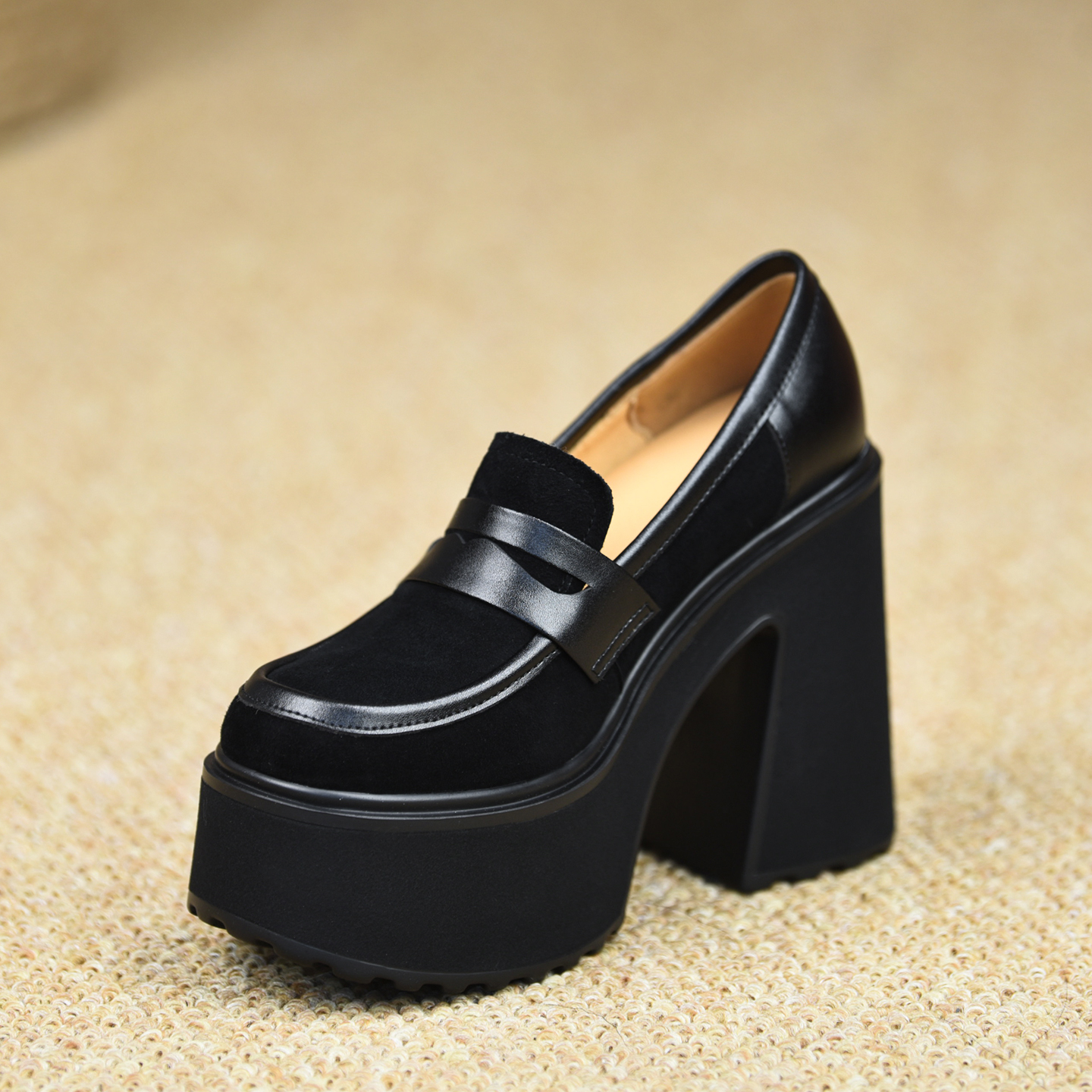 misili欧美圆头防水台深口单鞋