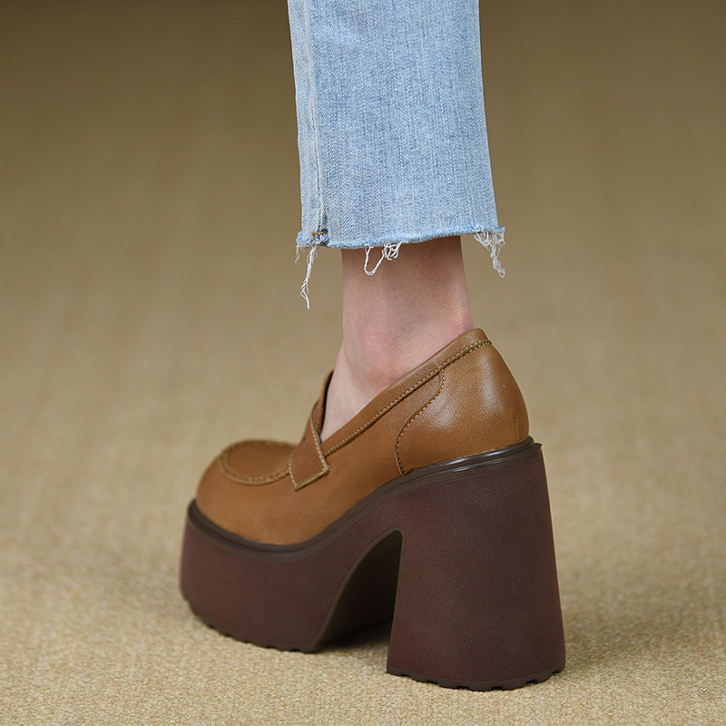 misili圆头粗跟深口单鞋2025春秋季新款高跟鞋一脚蹬厚底拼接女鞋,女鞋,深口单鞋,淘宝优惠券,粉丝福利购,淘宝优惠卷