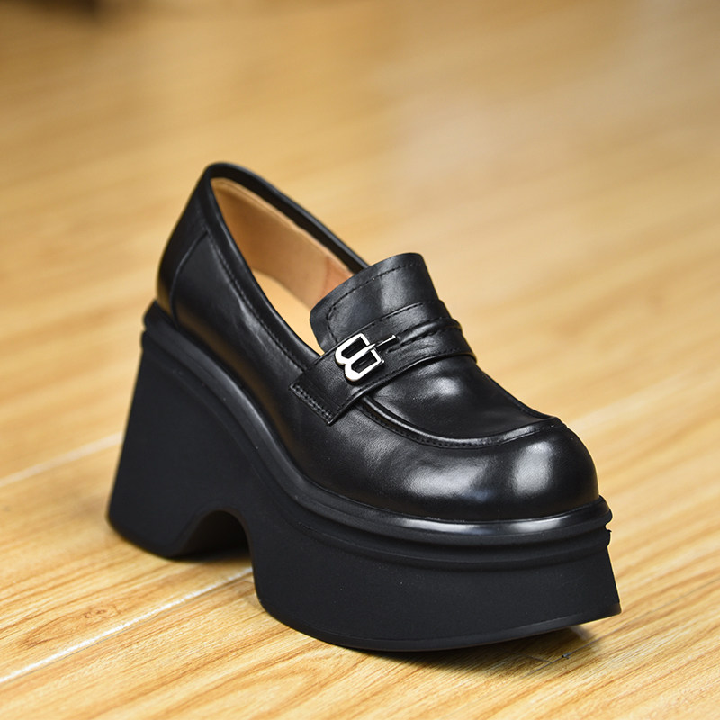 misili乐福鞋粗跟单鞋10cm高跟鞋2026春季新款一脚蹬厚底真皮女鞋,女鞋,深口单鞋,淘宝优惠券,粉丝福利购,淘宝优惠卷