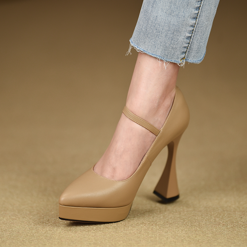 misili浅口单鞋防水台粗高跟鞋