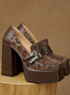 misili~12cm 粗跟单鞋2026秋季新款防水台高跟鞋一脚蹬厚底女鞋