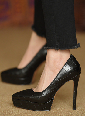 misili 欧美浅口尖头防水台细跟单鞋女士 2026春秋季新款超高跟鞋