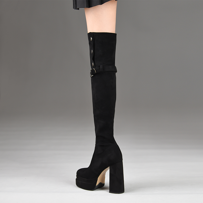 misili欧美过膝靴粗跟防水台高跟