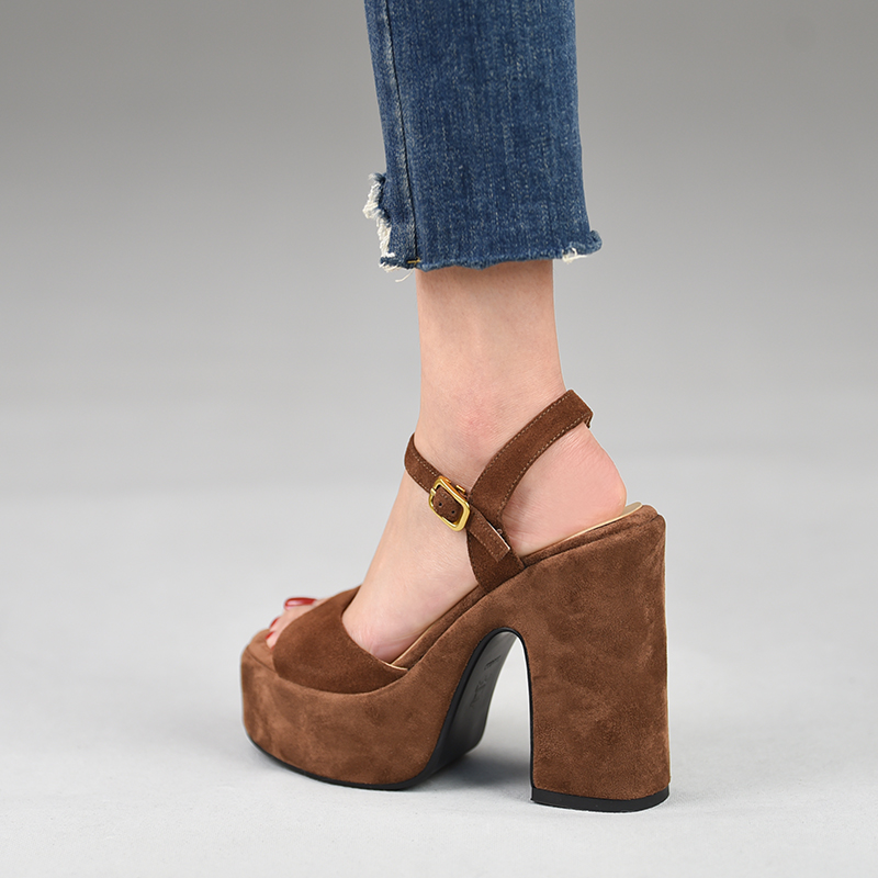 misili粗跟防水台露趾高跟凉鞋