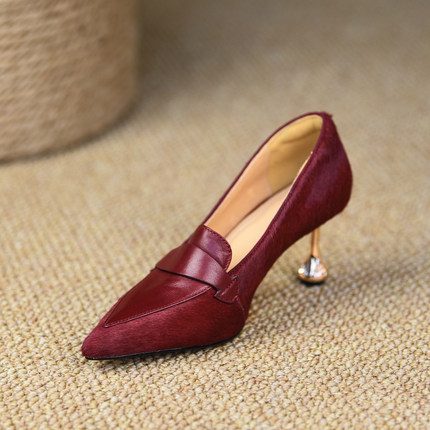 misili 小个子尖头细跟单鞋7cm高跟鞋2026春季新款一脚蹬平底女鞋