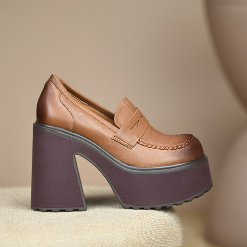 misili复古粗跟厚底乐福女鞋