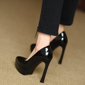 2025春季 新款 12.5cm高跟鞋 misili尖头细跟单鞋 防水台浅口真皮女鞋