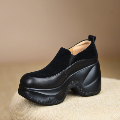 misili坡跟防水台厚底深口单鞋