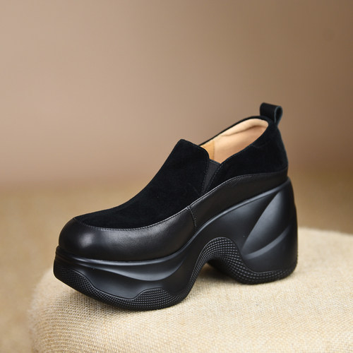 misili坡跟防水台厚底深口单鞋