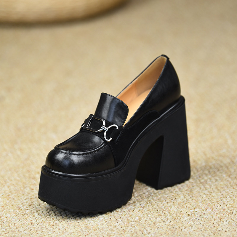 misili乐福鞋粗跟单鞋12cm拼接高跟鞋2026春季新款英伦风厚底女鞋,女鞋,深口单鞋,淘宝优惠券,粉丝福利购,淘宝优惠卷