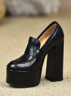 misili走秀款粗跟单鞋14cm超高跟鞋2026春夏季新款防水台厚底女鞋