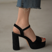 女2025夏季 新款 防水台高跟鞋 misili真皮一字扣带粗跟凉鞋 罗马女鞋