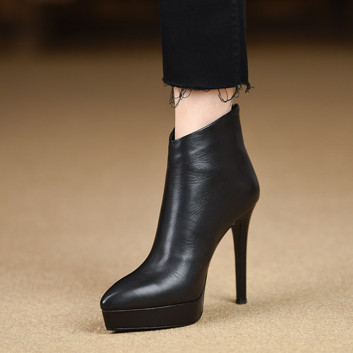 misili欧美短靴细跟防水台高跟