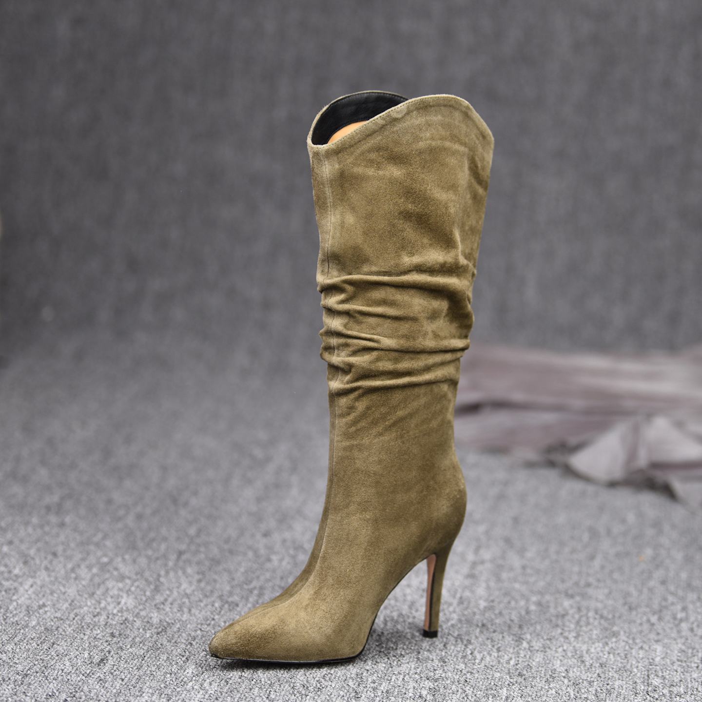 misili细跟尖头女高跟长靴