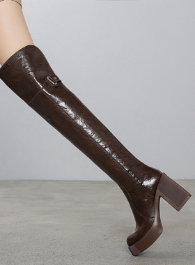 misili过膝粗跟长靴10cm高跟鞋2026秋冬新款加绒厚底防水台女靴子