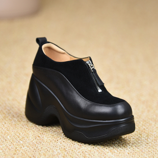 前拉链坡跟单鞋 小个子厚底女鞋 9cm圆头高跟鞋 新款 2026春季 misili