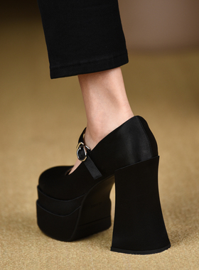 misili~12.5cm 粗跟浅口单鞋2026夏季新款方头高跟鞋时尚厚底女鞋