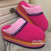 原创实拍秋冬包头保暖手工毛线编织居家高跟厚底松糕女棉外拖鞋 穿