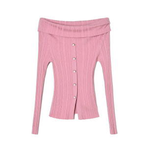 「秋」高端QR0E0011洋气一字肩上衣高弹针织衫 女2.24春