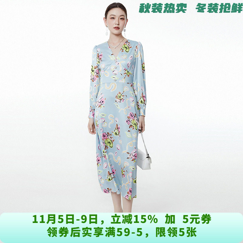 深圳南油NY0A0096可爱印花中长裙连衣裙女9.1秋