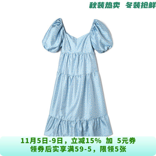 深圳南油NY0A0909甜美泡泡袖中长裙连衣裙女8.21夏