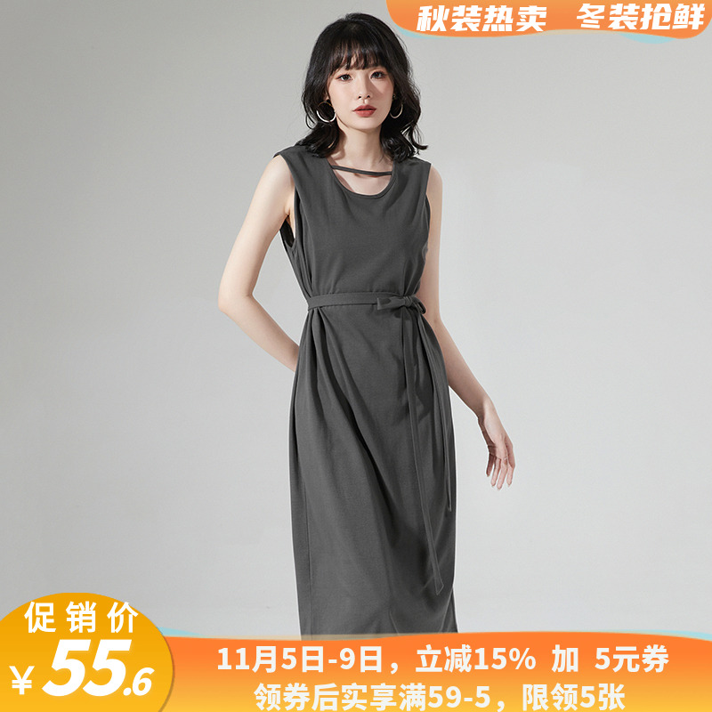 简约GI连衣0A裙女棉质圆领裙子