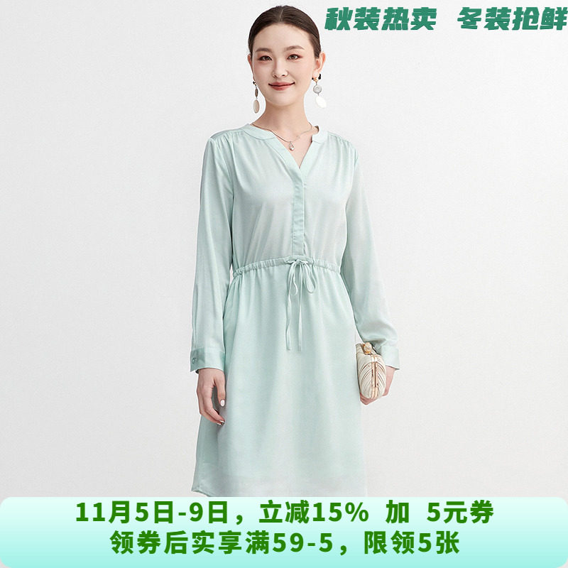 QY0A0017时尚通勤中裙抽绳系带裙子连衣裙女8.20秋