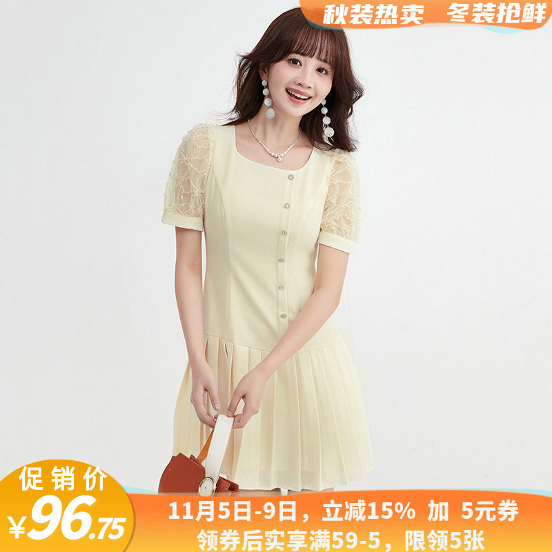 YM0A0049洋气百褶短裙五分袖裙子连衣裙女5.16夏