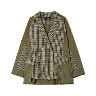 XD0K0012英伦风中长款 上衣格纹拼接外套女12.26春