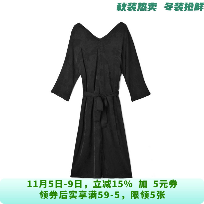 QY0A0103暗纹提花中长裙系腰带裙子连衣裙女6.4夏