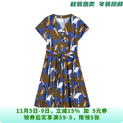 QY0A0016撞色拼接中裙单排扣裙子连衣裙女5.26夏