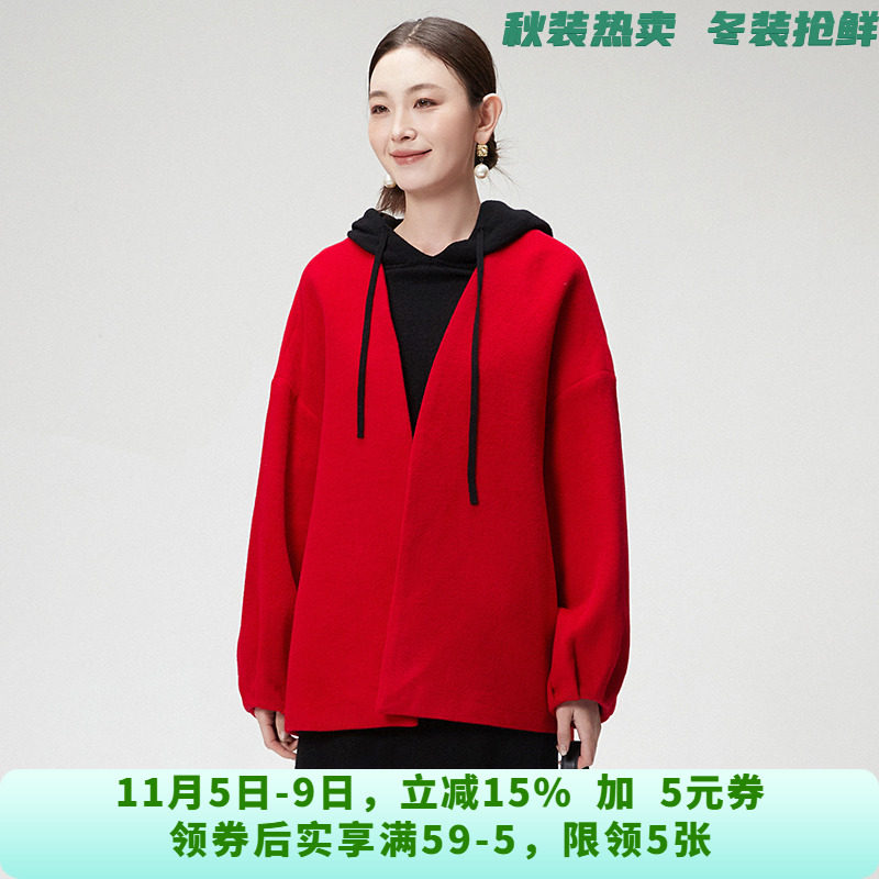 RU1C0007含绵羊毛中长款开衫毛呢外套大衣女10.31冬