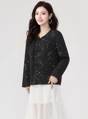 9魅WT0K0029新中式国风盘扣上衣亮片提花外套女3.25春