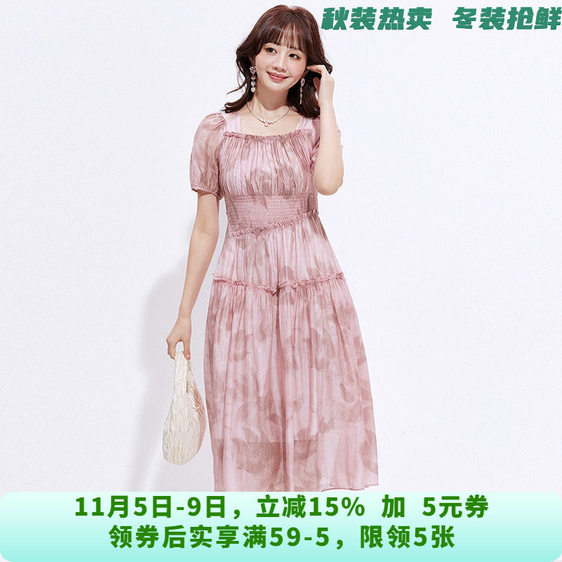 HC0A0010温柔素雅中长裙松紧腰裙子连衣裙女6.13夏