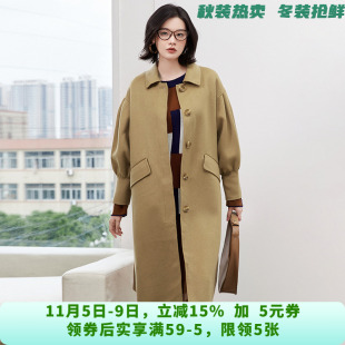 HE1E0004含澳毛单排扣双面尼毛呢外套大衣女11.6冬