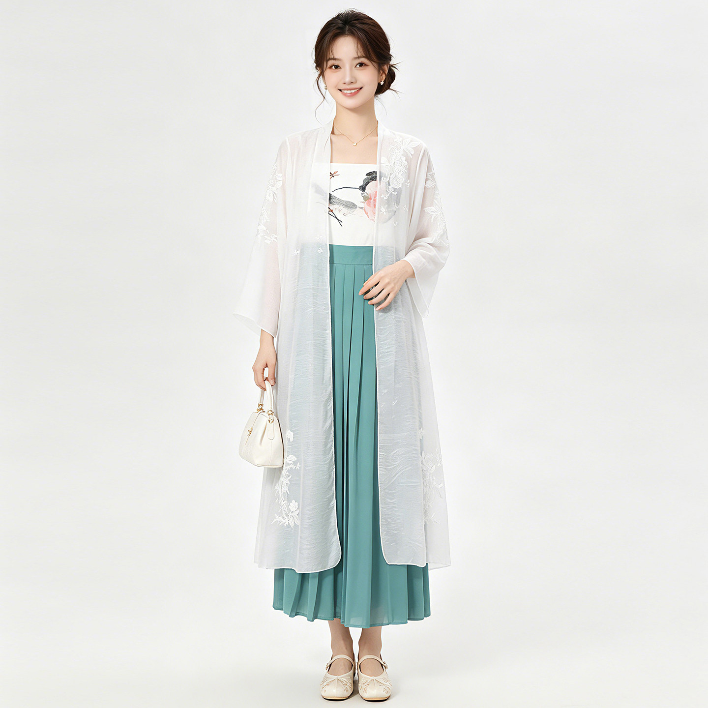 TX0U0002刺绣薄纱外套+新中式吊带两件套装女6.19夏