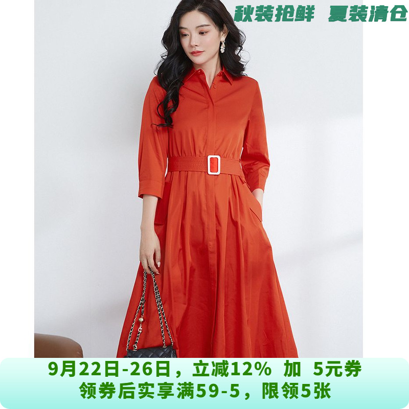 高端PA0A0002简单大方纯色单排扣连衣裙女秋