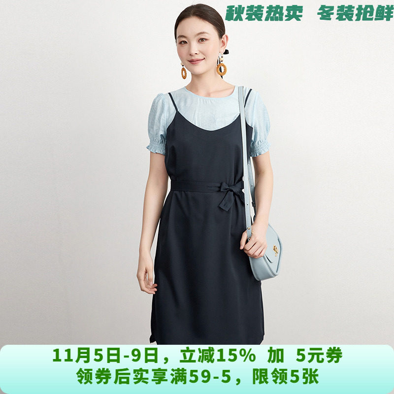 QY0A0091假两件中裙高级感短袖裙子连衣裙女6.4夏