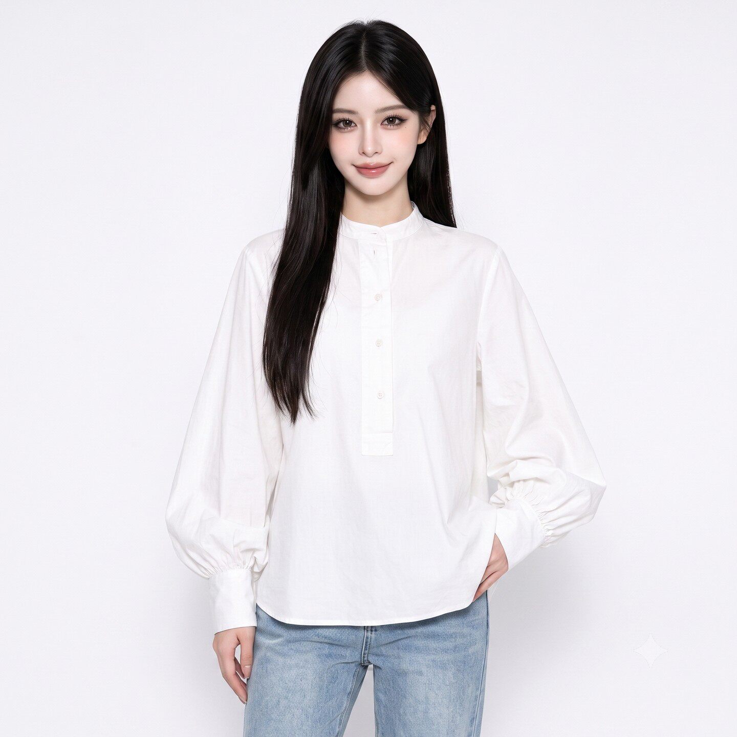 NQ0D0008纯棉宽松中长款可开扣上衣衬衫女8.14秋